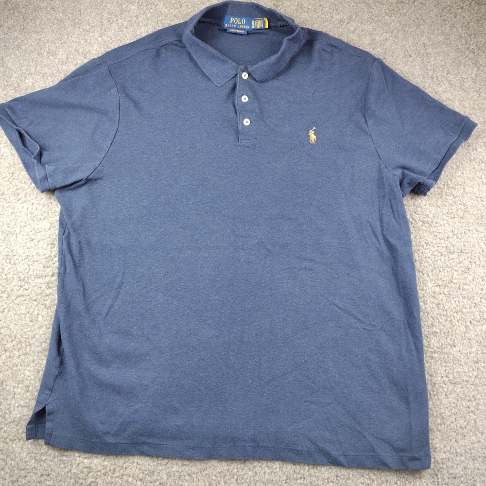 Polo Ralph Lauren Mens XL Slim Fit SS Polo Shirt Navy Blue Flesh Pony Preppy
